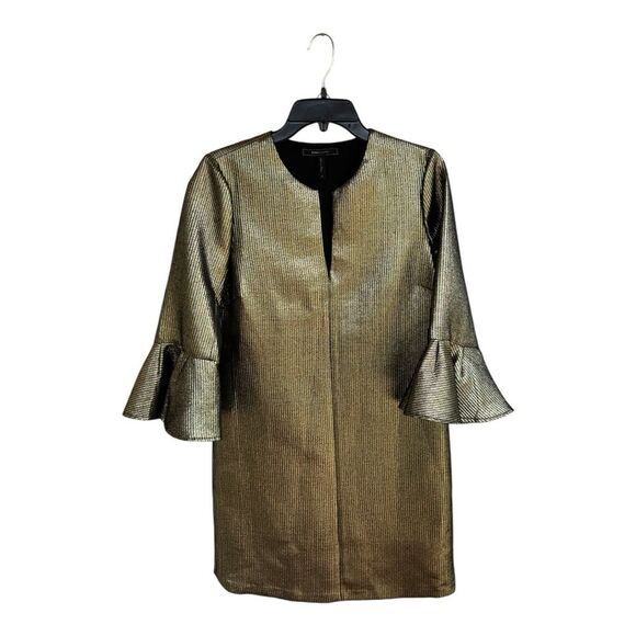 BCBG MAXAZRIA Judy Metallic Bell Sleeve Shift Dress Size S - Picture 2 of 6